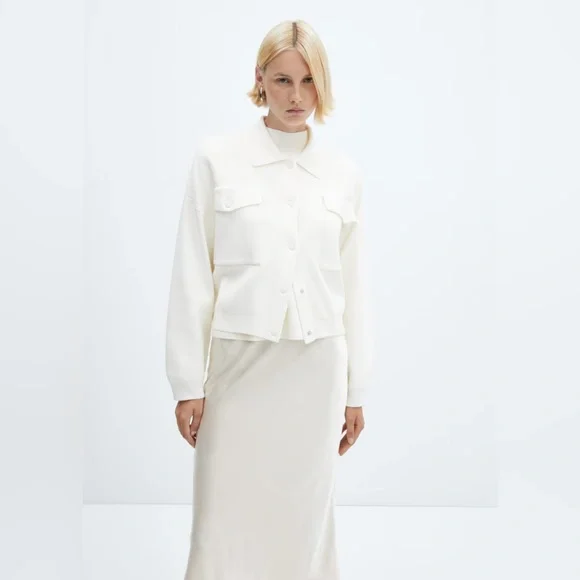 Mango Long Sleeve Cardigan With Shirt Collar And Pockets - Picture 1 of 16